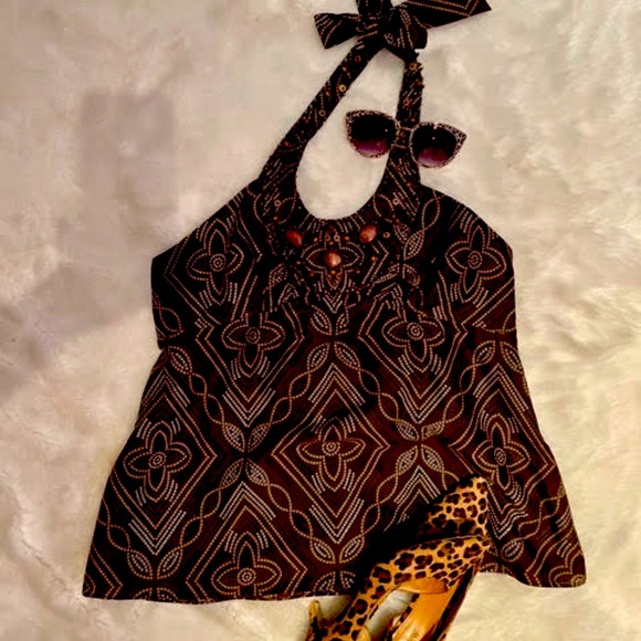 BCBG Halter Top with wooden beads, side zip, sizeL - Picture 1 of 4